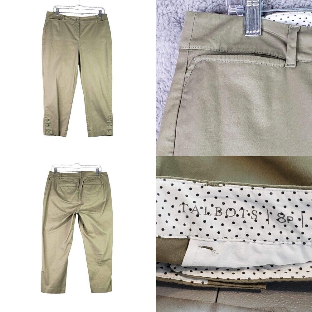 Talbots Pants Women’s Crop Size 8p Petite Tan Beige Chino Flat Front Straight